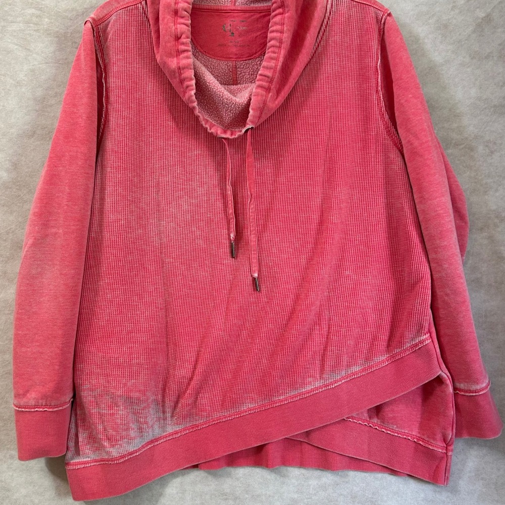 Calvin Klein Womens XL Pink Thermal Waffle Knit Cowl Neck Asymmetric Sweatshirt